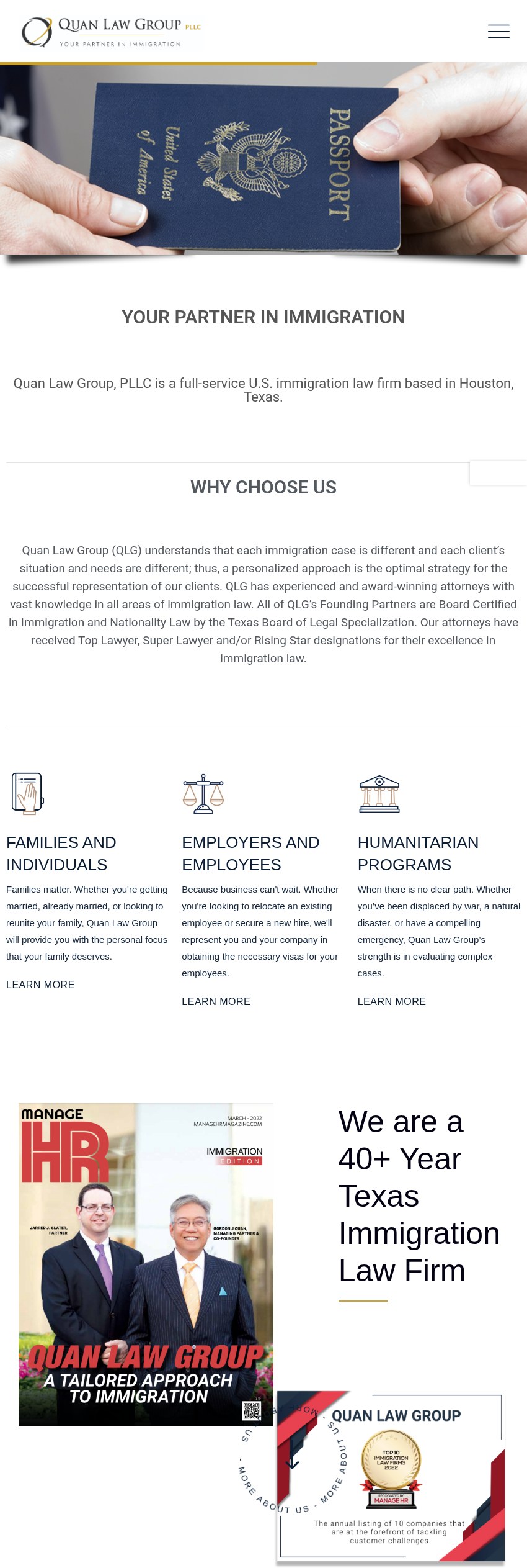 Screenshot of the Quan Law Group, PLLC website