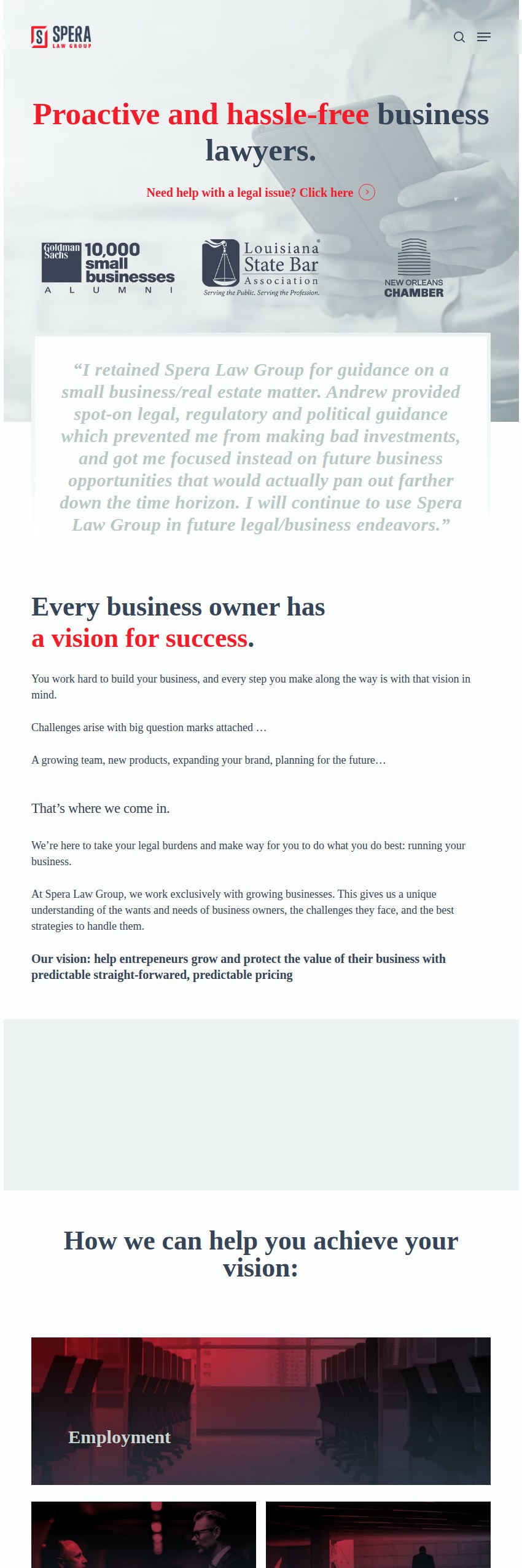 Screenshot of the Spera Law Group, LLC website