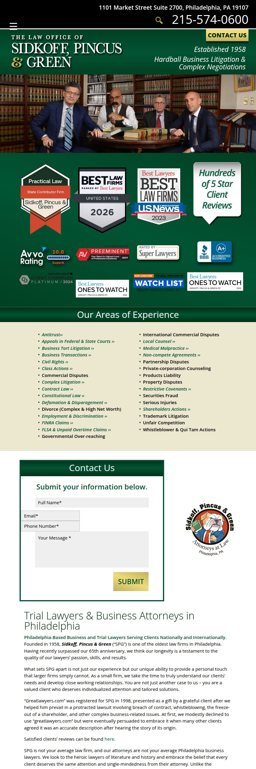 Screenshot of the Sidkoff, Pincus & Green, P.C. website