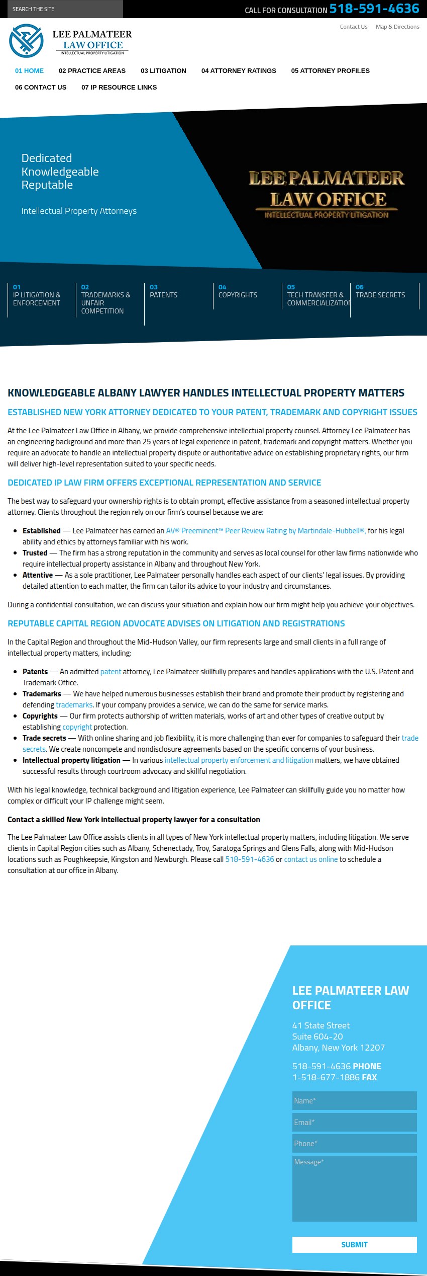 Screenshot of the Lee Palmateer Law Office website