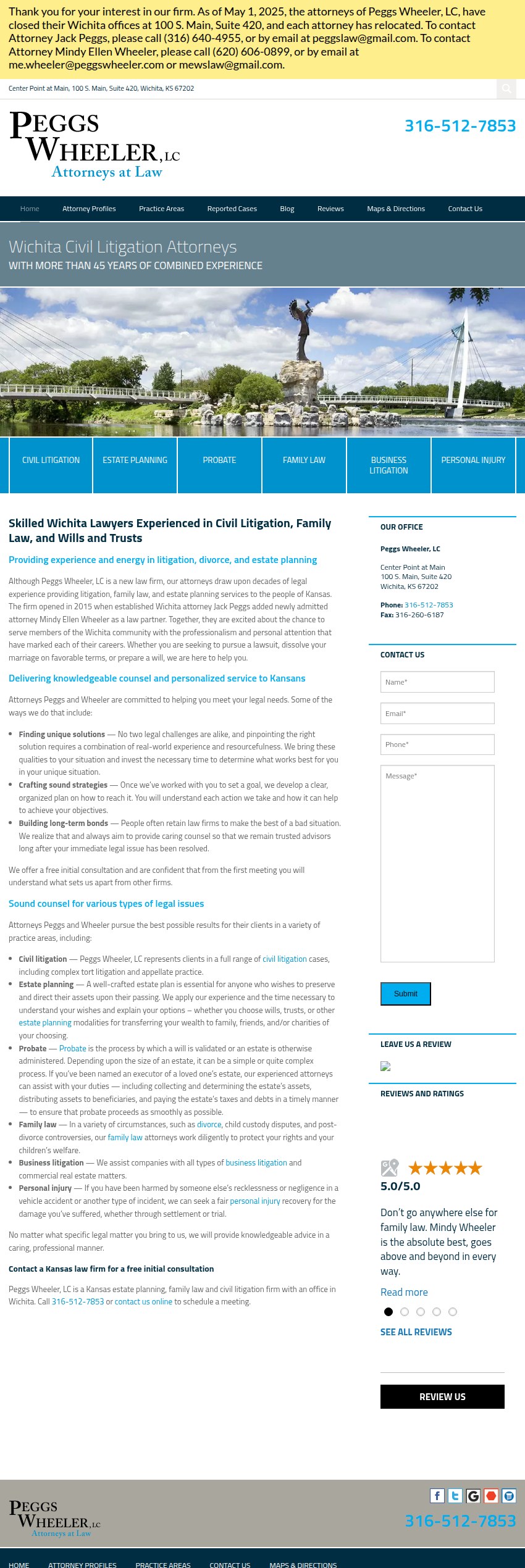 Screenshot of the Peggs Wheeler, LC website