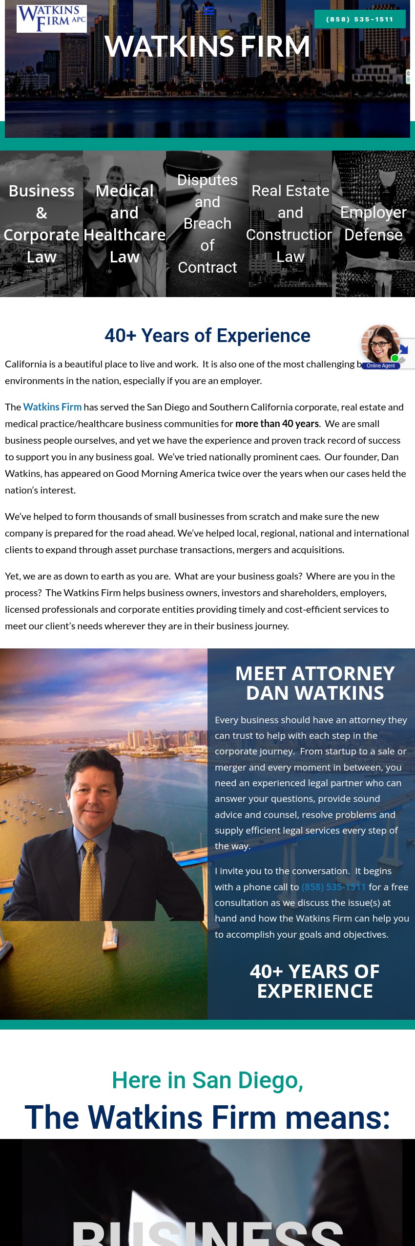 Screenshot of the Watkins Firm, APC website