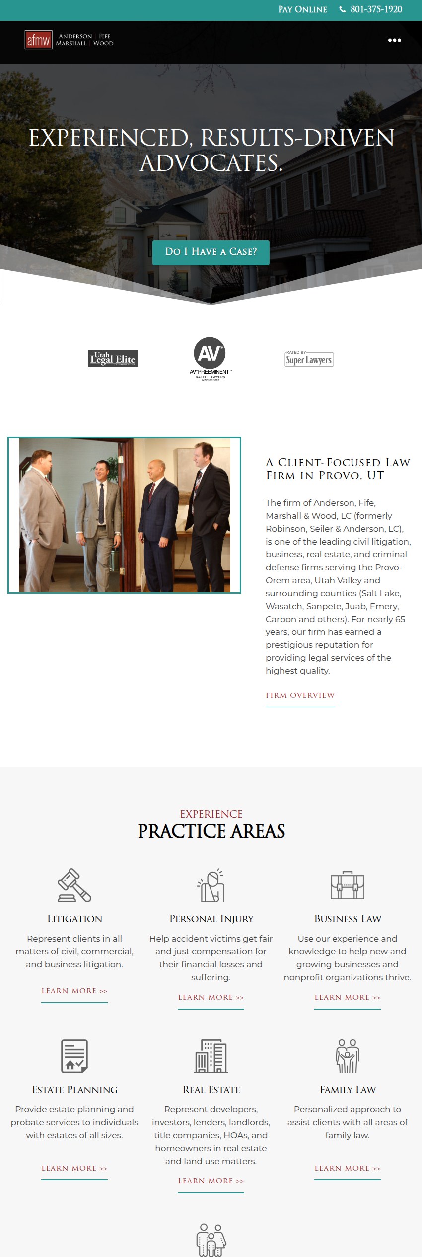 Screenshot of the Anderson, Fife, Marshall & Wood, LC website