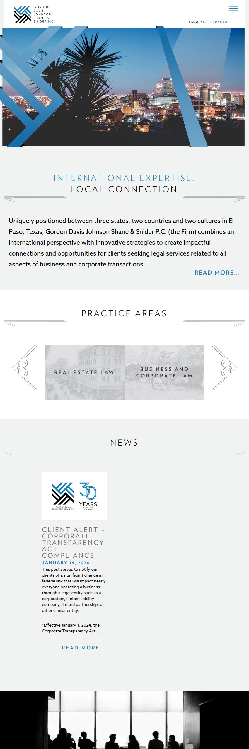 Screenshot of the Gordon Davis Johnson Shane & Snider P.C. website