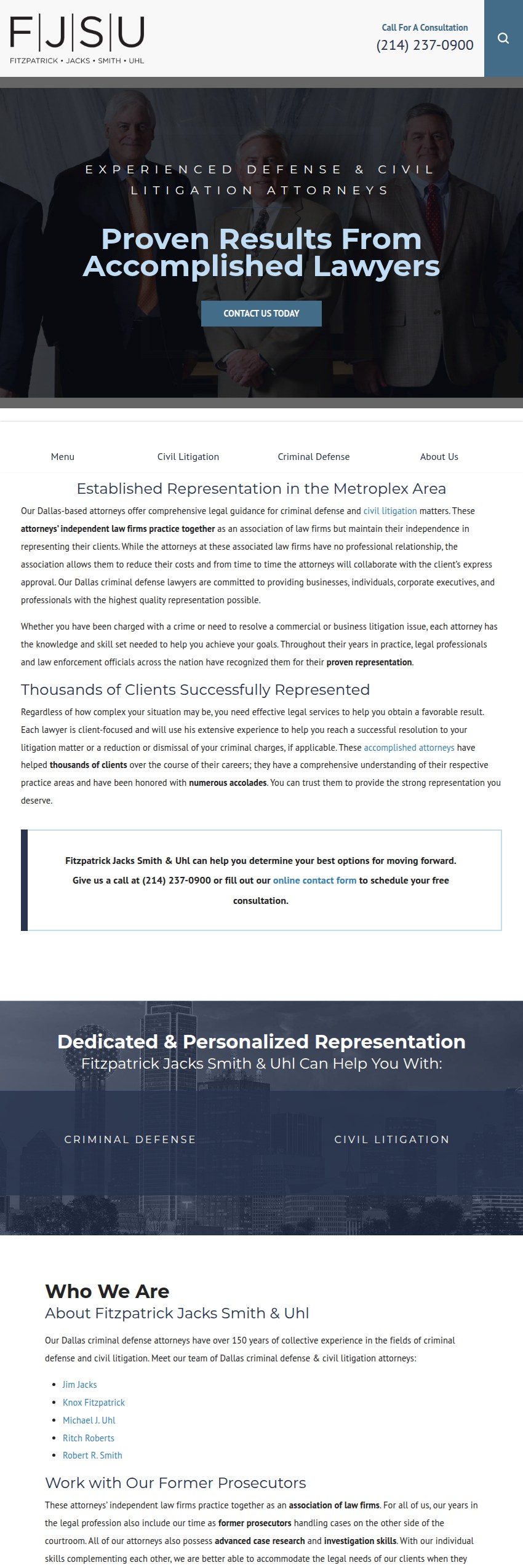 Screenshot of the Fitzpatrick Jacks Smith & Uhl website