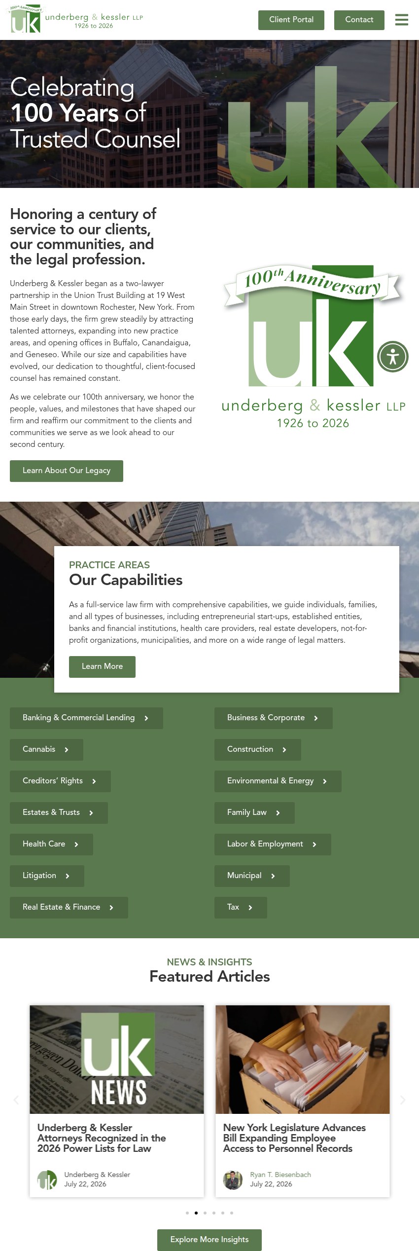 Screenshot of the Underberg & Kessler LLP website