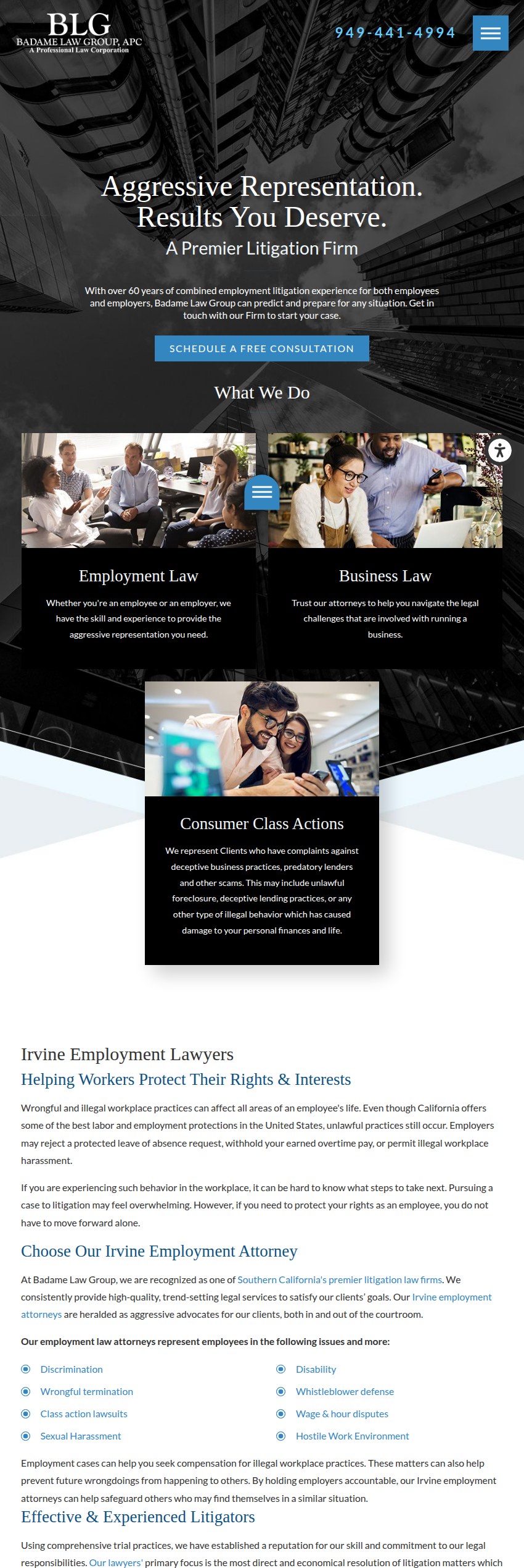 Screenshot of the Badame Law Group, APC website