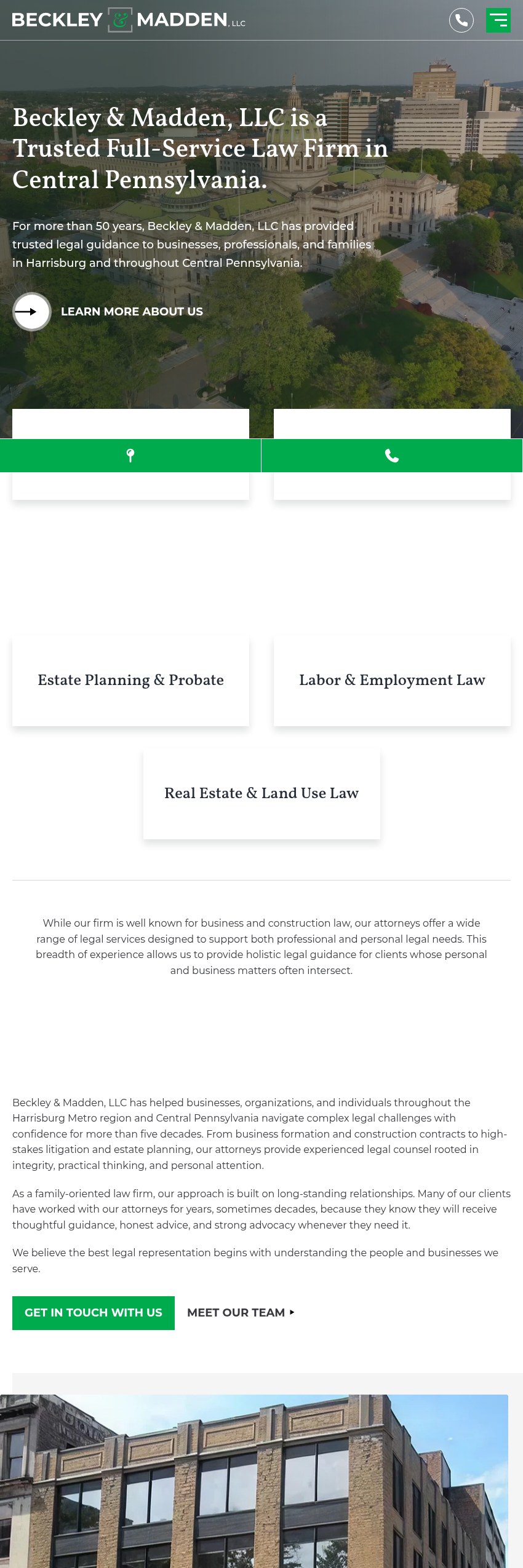 Screenshot of the Beckley & Madden, LLC website