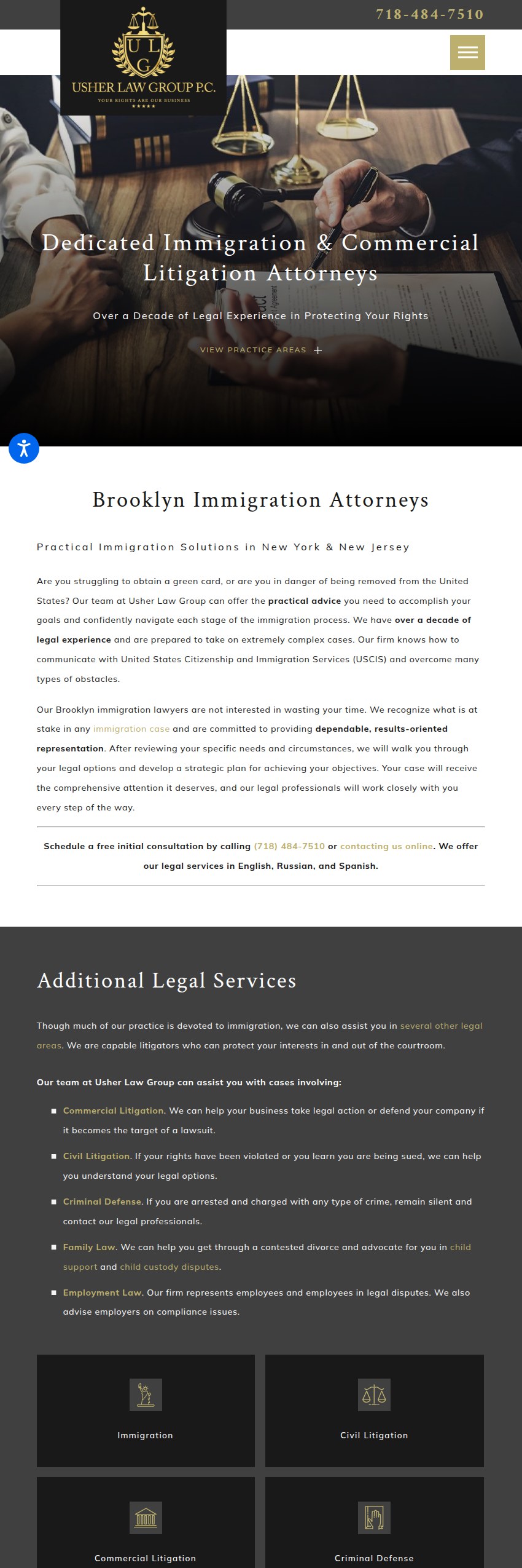 Screenshot of the Usher Law Group website