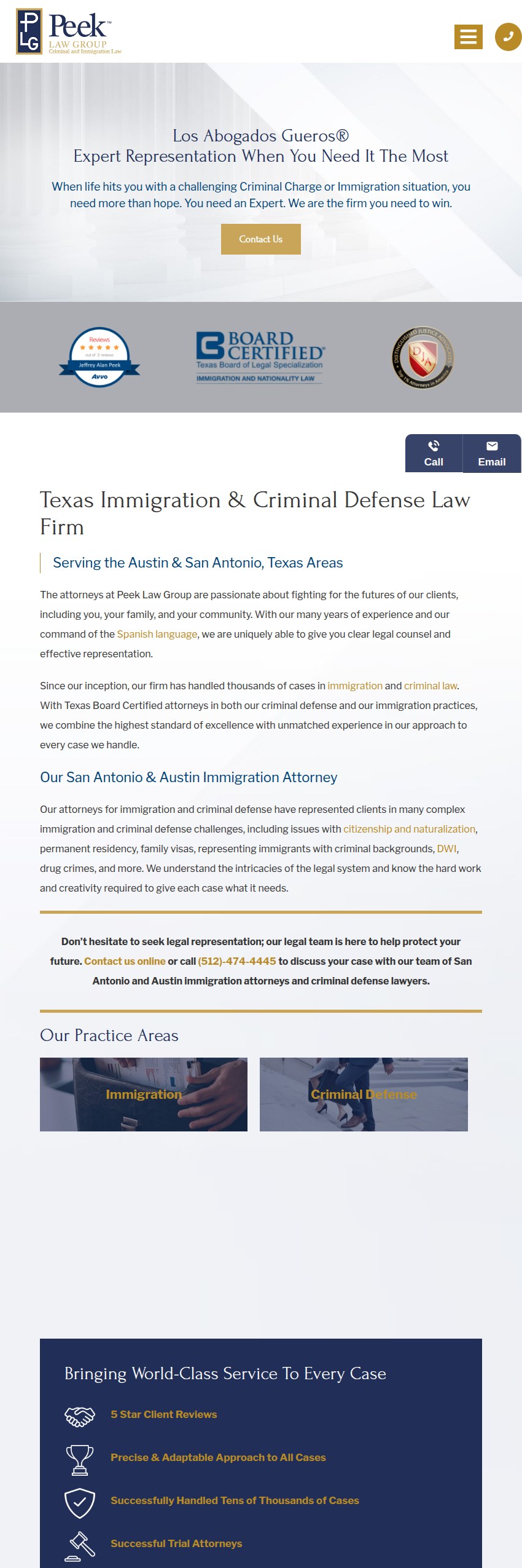 Screenshot of the Peek Law Group website