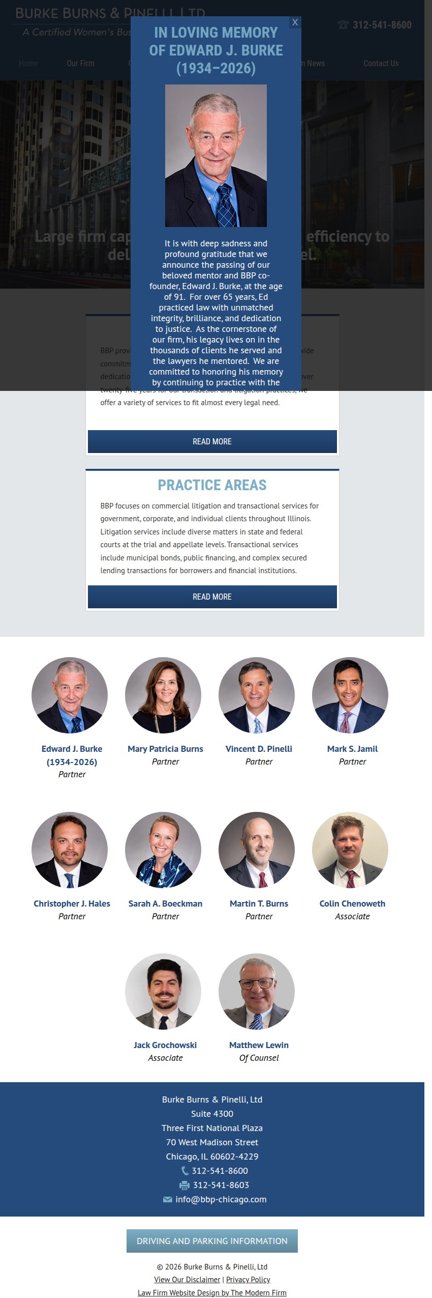 Screenshot of the Burke Burns & Pinelli, Ltd. website