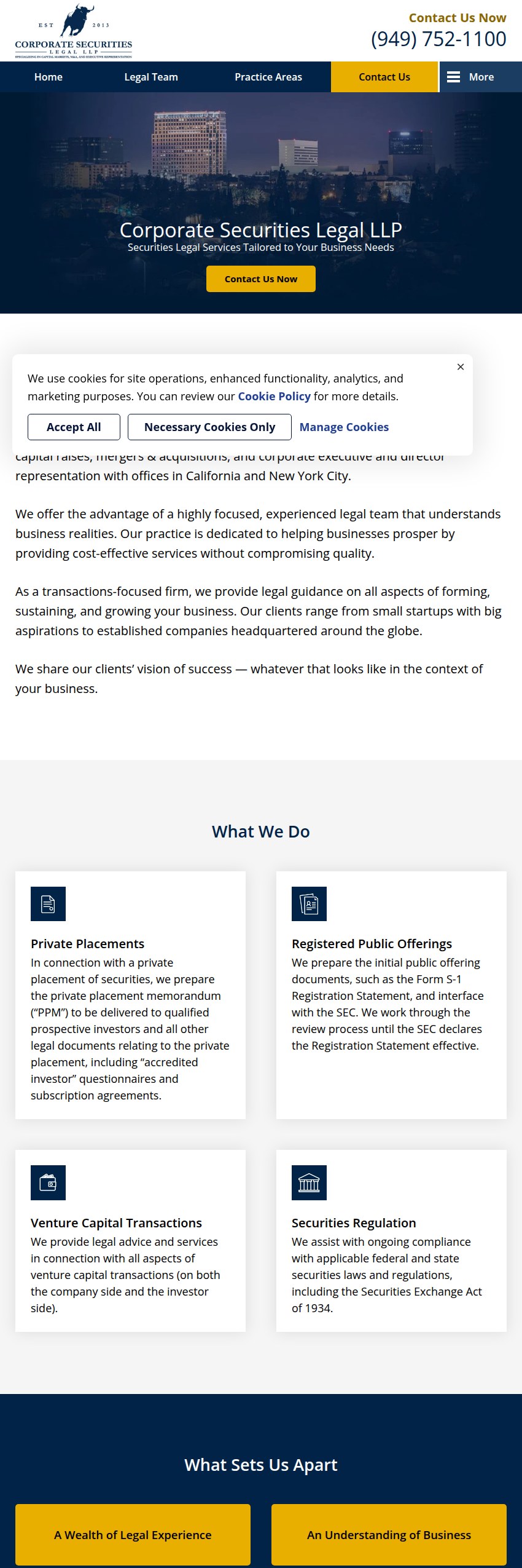 Screenshot of the Corporate Securities Legal LLP website