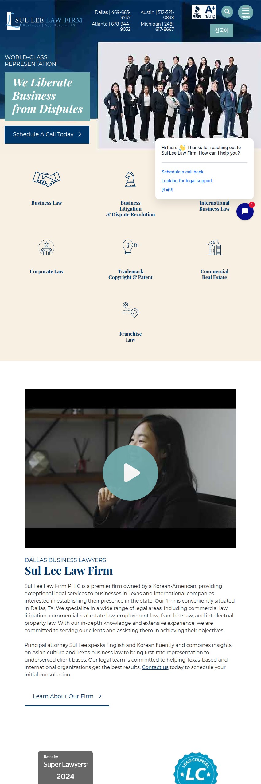 Screenshot of the Sul Lee Law Firm PLLC website