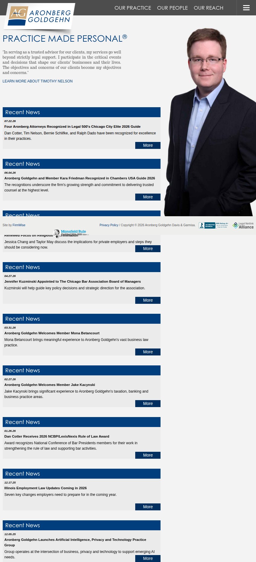 Screenshot of the Aronberg Goldgehn Davis & Garmisa website