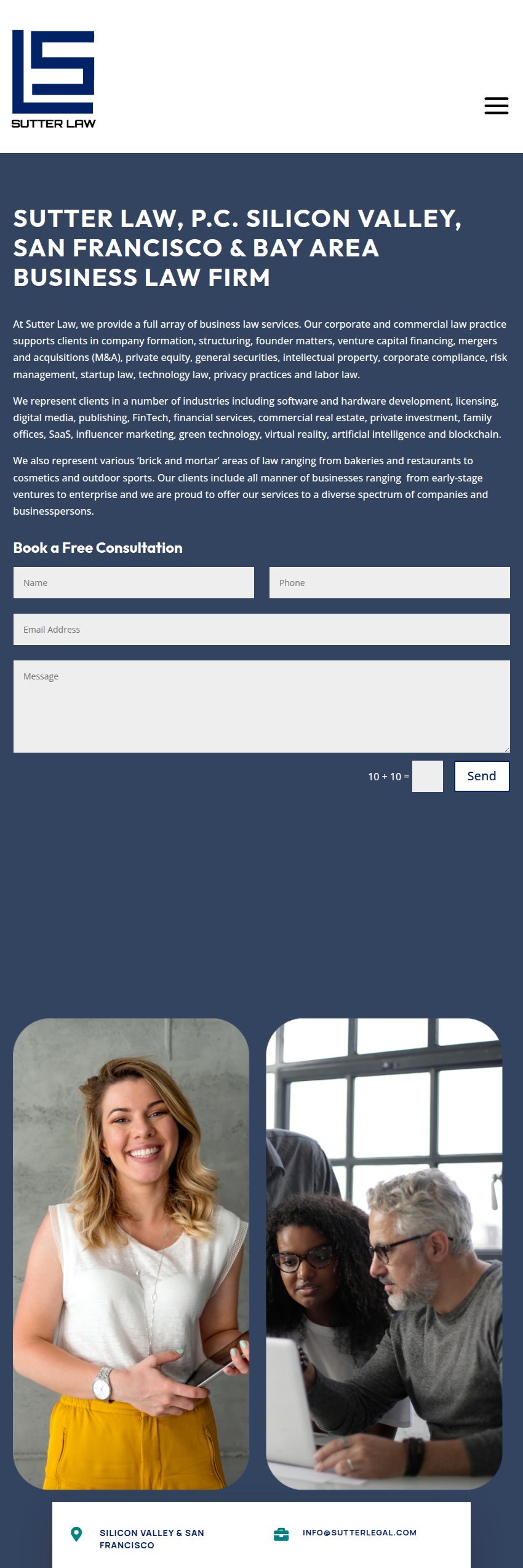 Screenshot of the Sutter Law, P.C. website