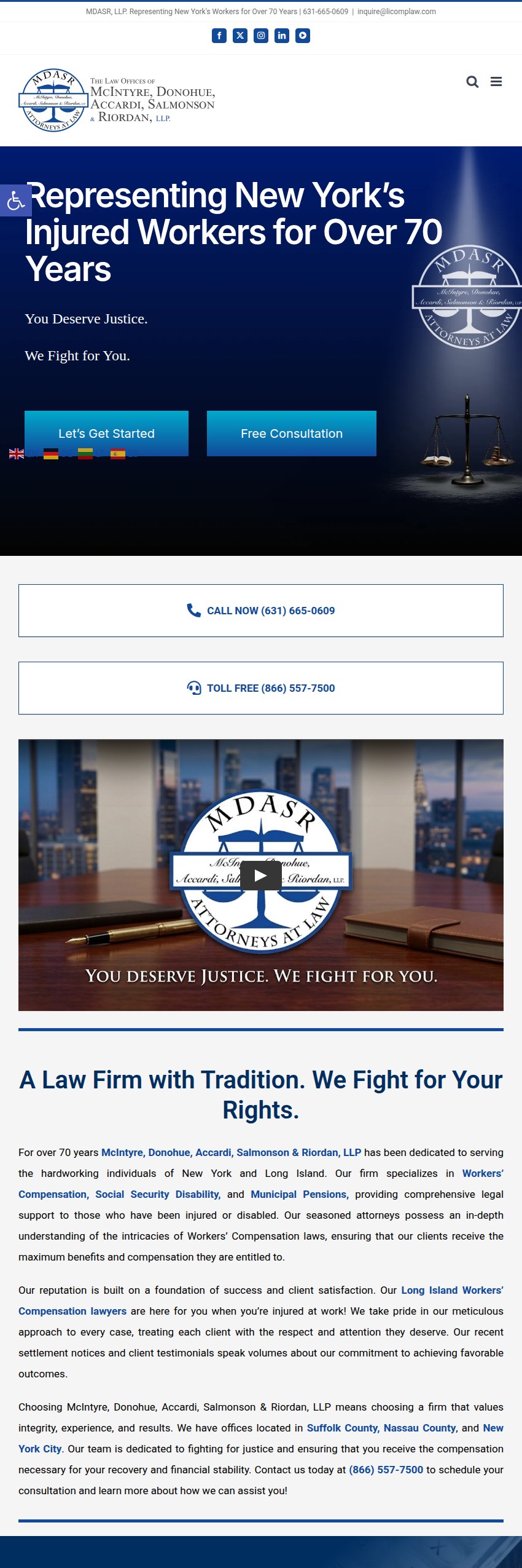 Screenshot of the McIntyre, Donohue, Accardi, Salmonson & Riordan, LLP website
