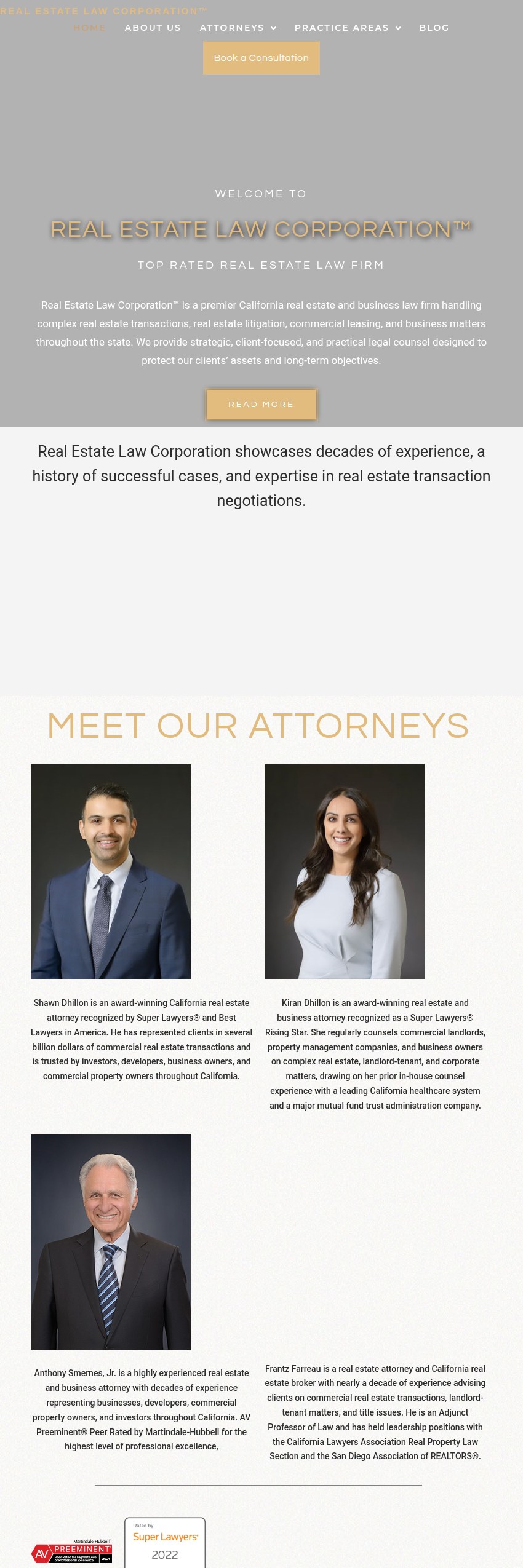 Screenshot of the Real Estate Law Corporation website