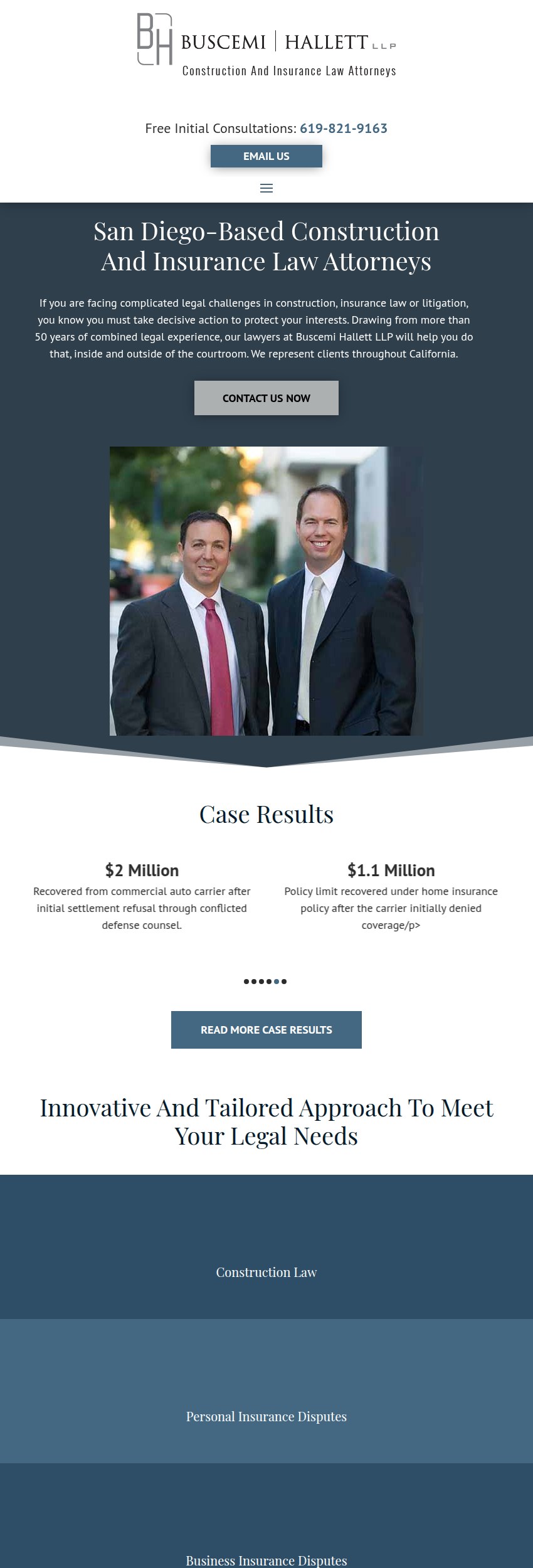 Screenshot of the Buscemi Hallett LLP website