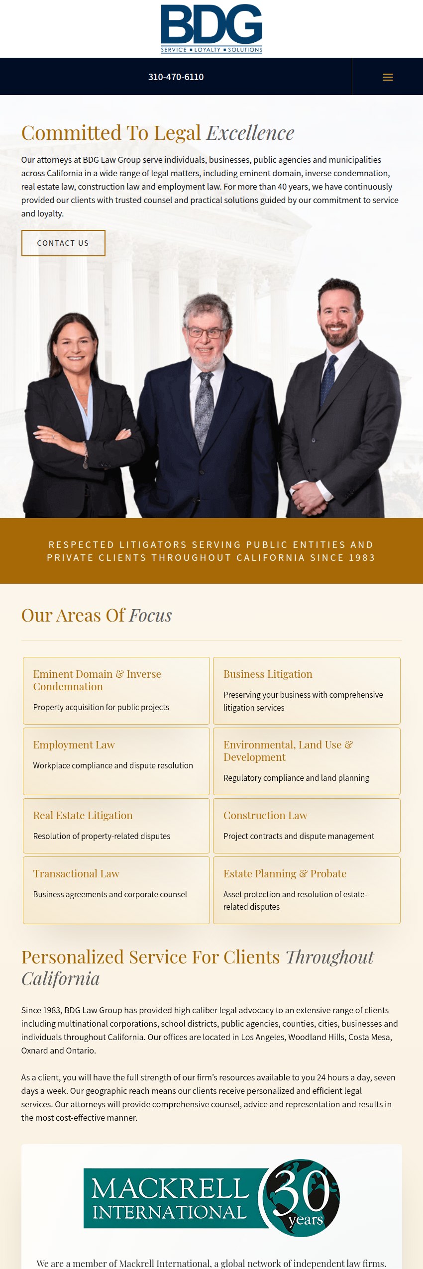 Screenshot of the BDG Law Group website