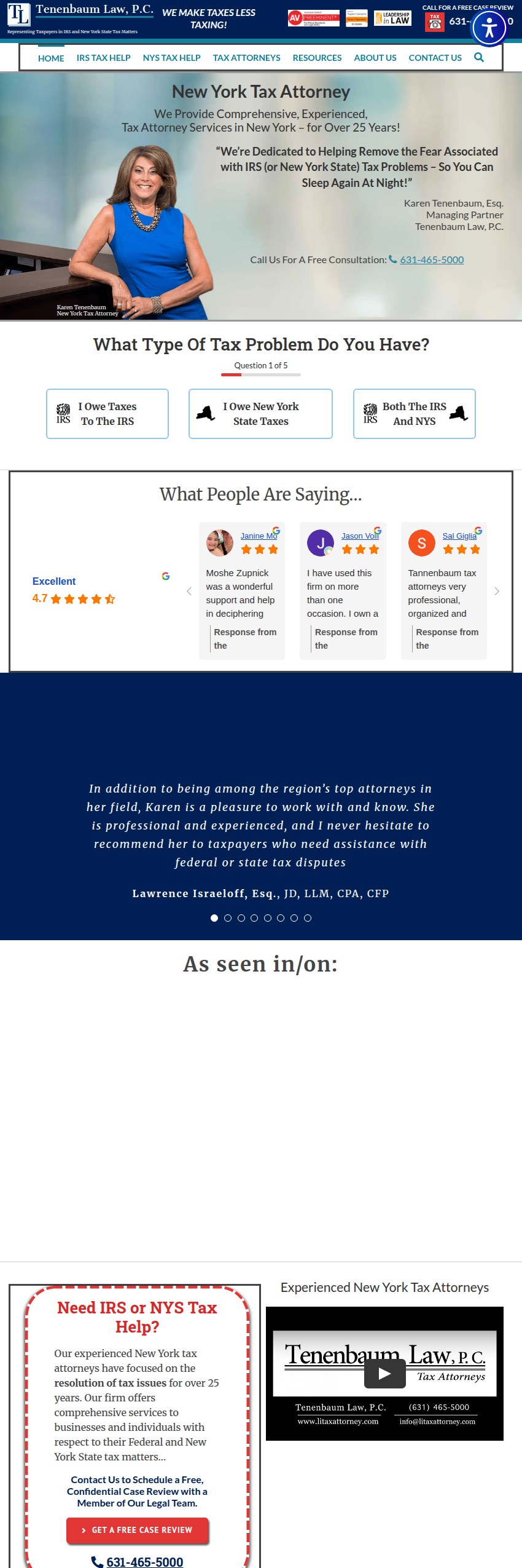 Screenshot of the Tenenbaum Law, P.C. website
