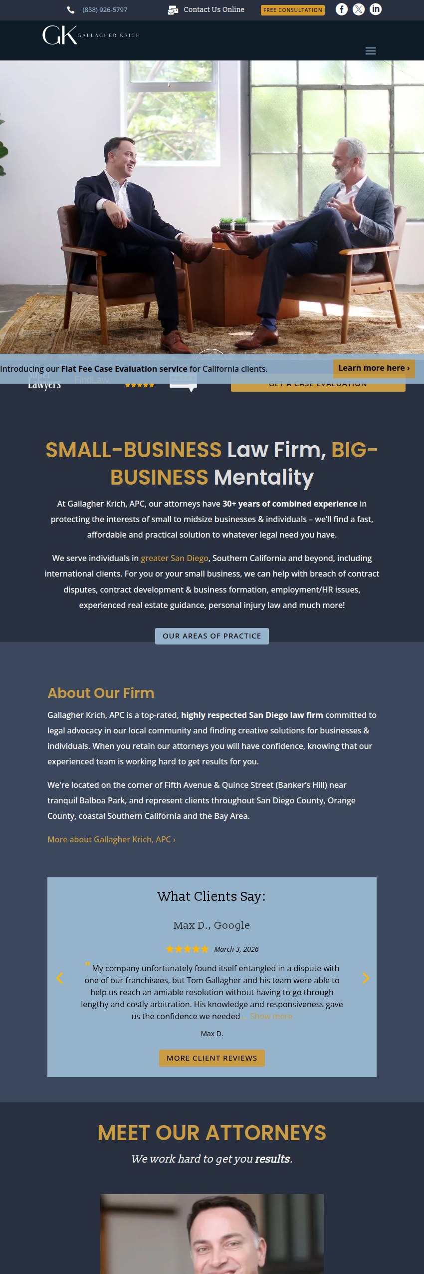 Screenshot of the Gallagher Krich, APC website