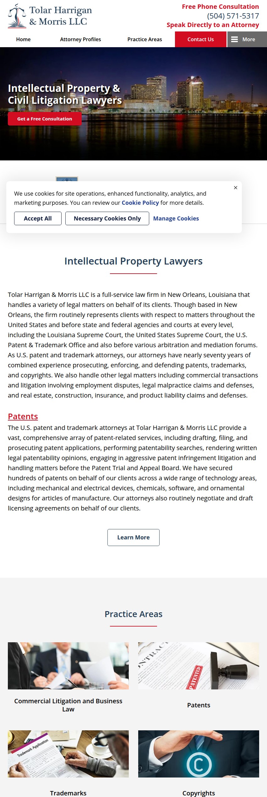 Screenshot of the Tolar Harrigan & Morris LLC website
