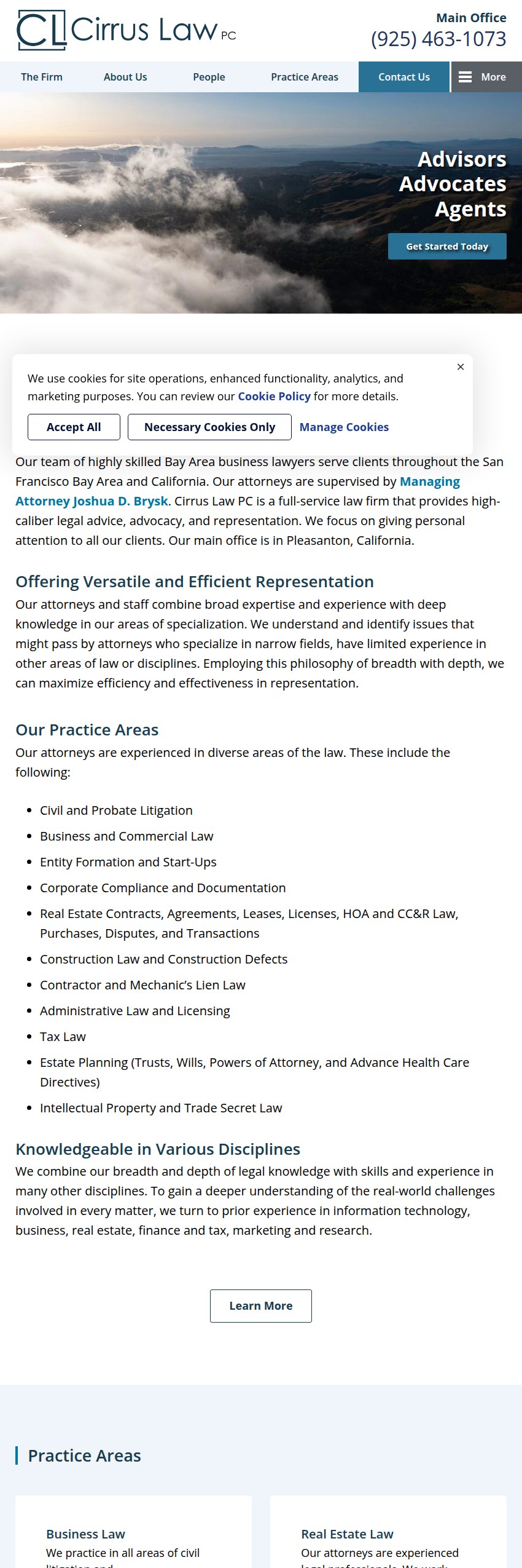 Screenshot of the Cirrus Law PC website