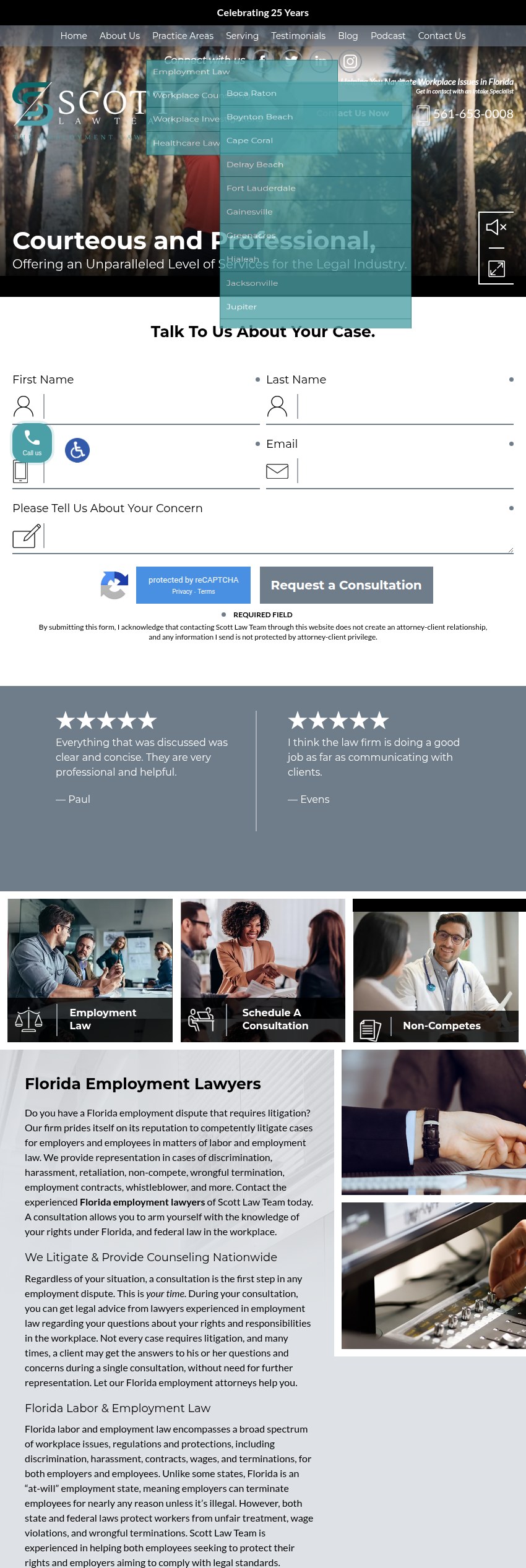 Screenshot of the Scott Law Team website