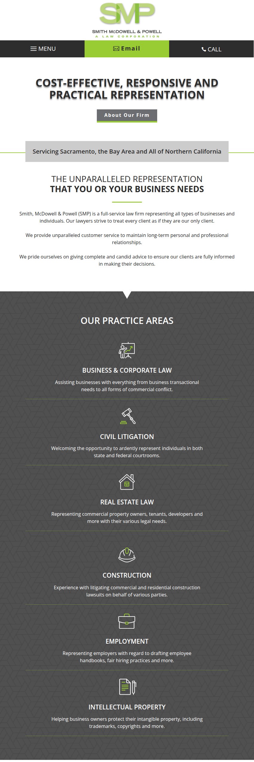 Screenshot of the Smith McDowell & Powell, A Law Corporation website