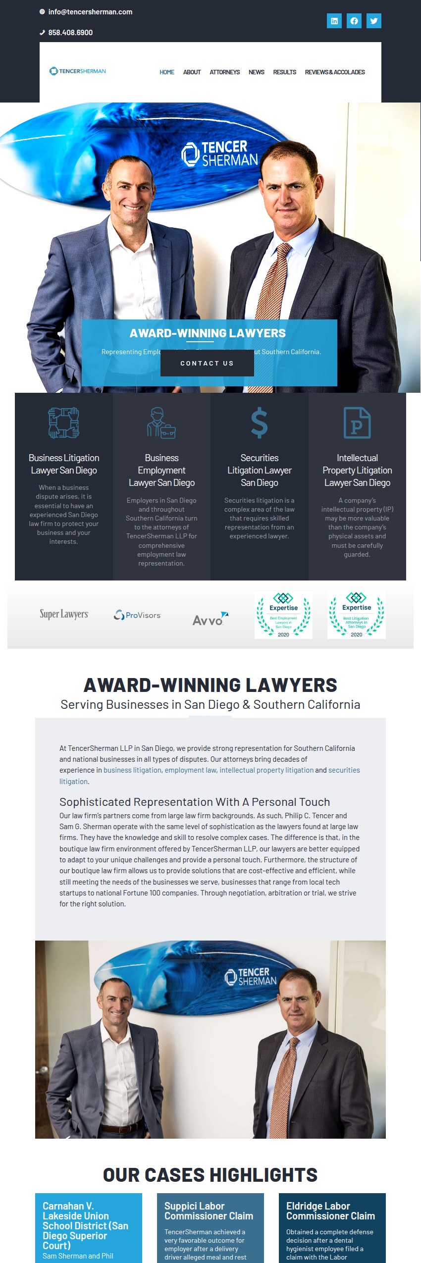 Screenshot of the TencerSherman LLP website