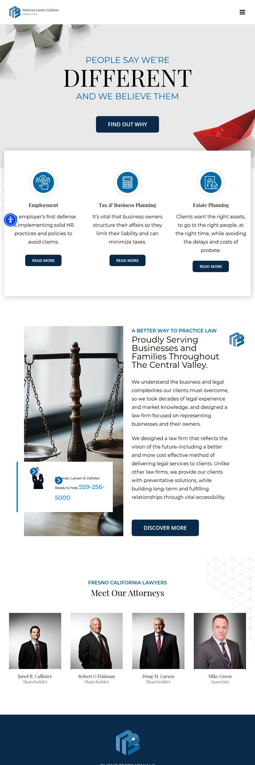 Screenshot of the Fishman, Larsen & Callister website