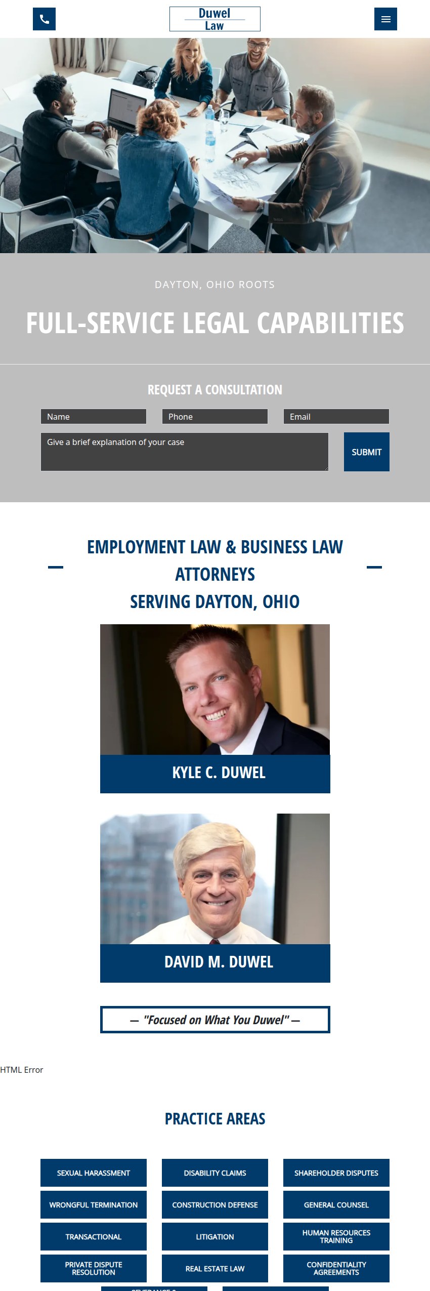 Screenshot of the Duwel Law website