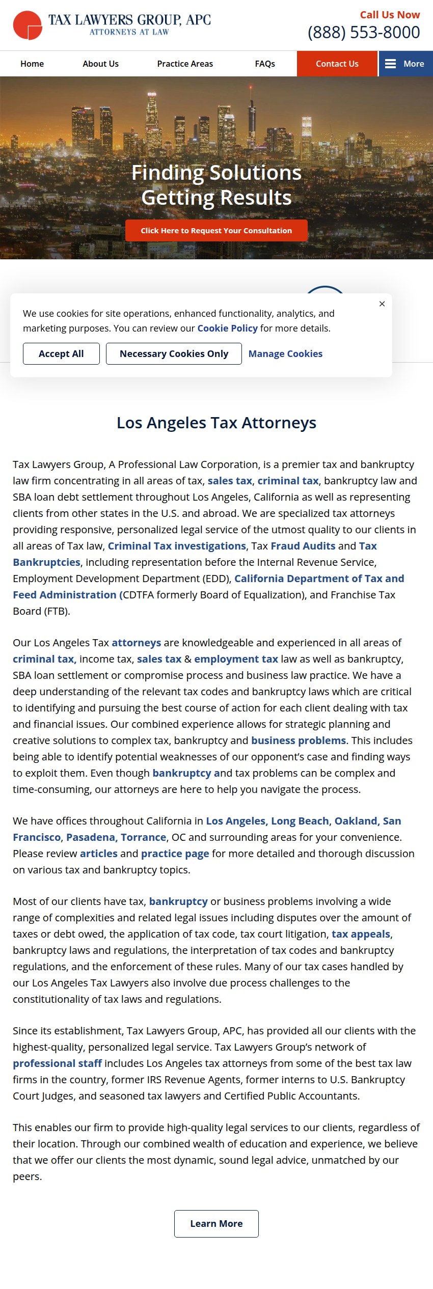 Screenshot of the Tax Lawyers Group, A Professional Law Corporation website