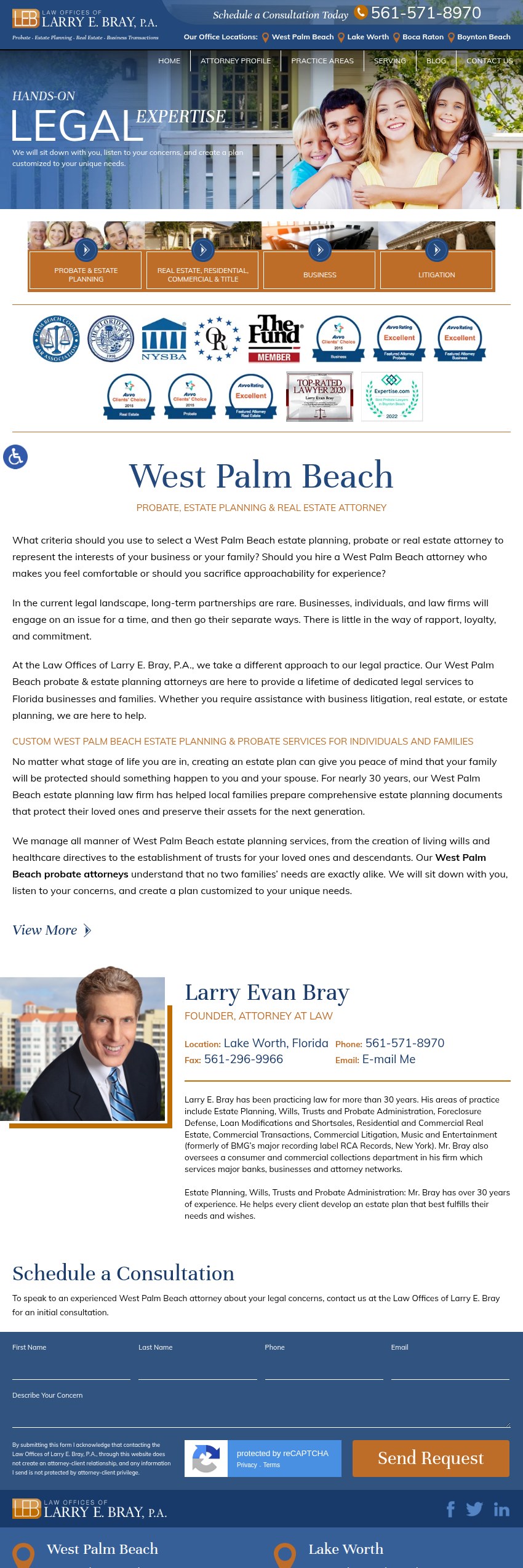 Screenshot of the Law Offices of Larry E. Bray, P.A. website
