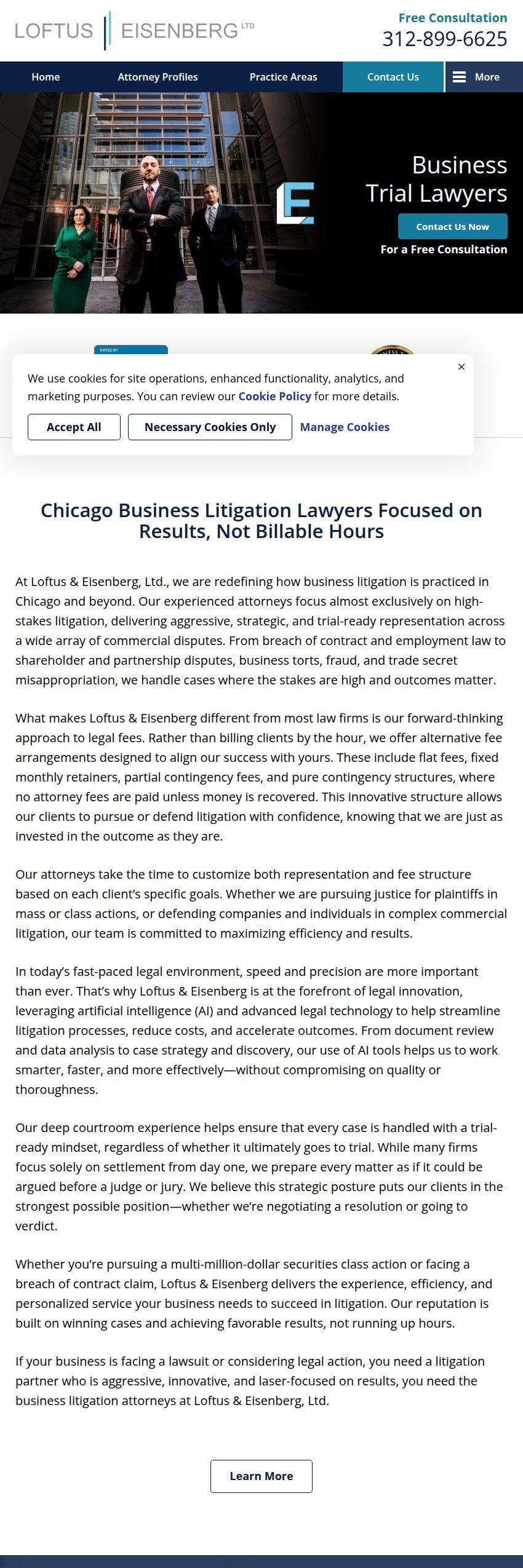 Screenshot of the Loftus & Eisenberg, Ltd. website