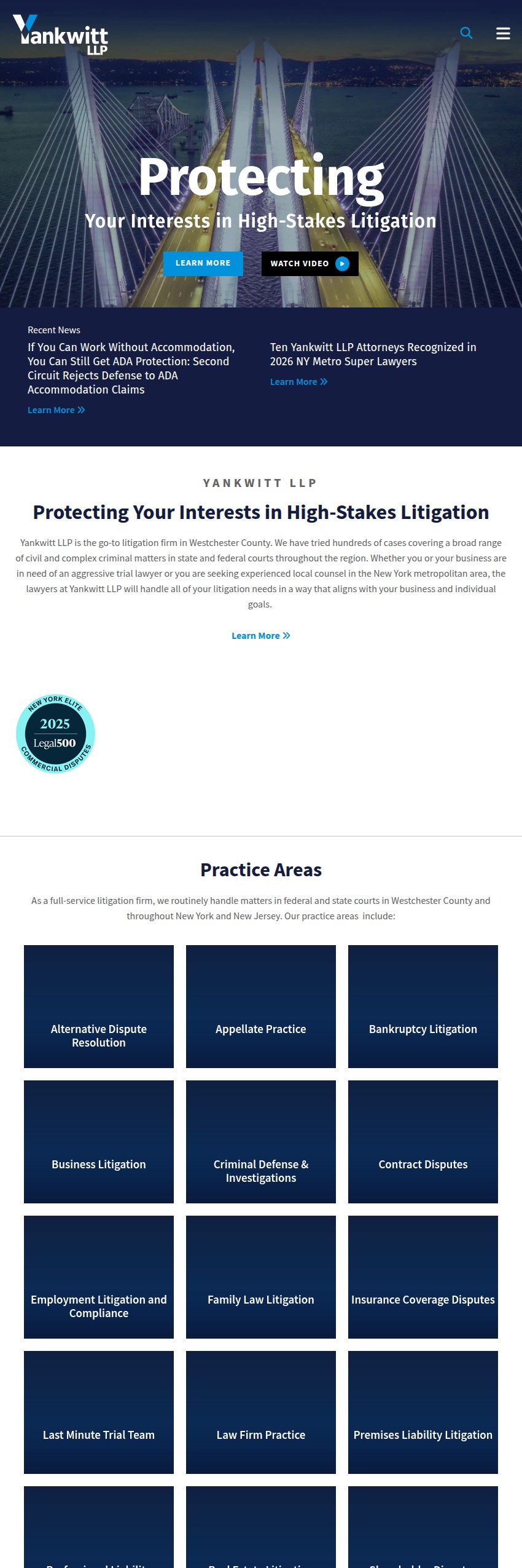 Screenshot of the Yankwitt LLP website