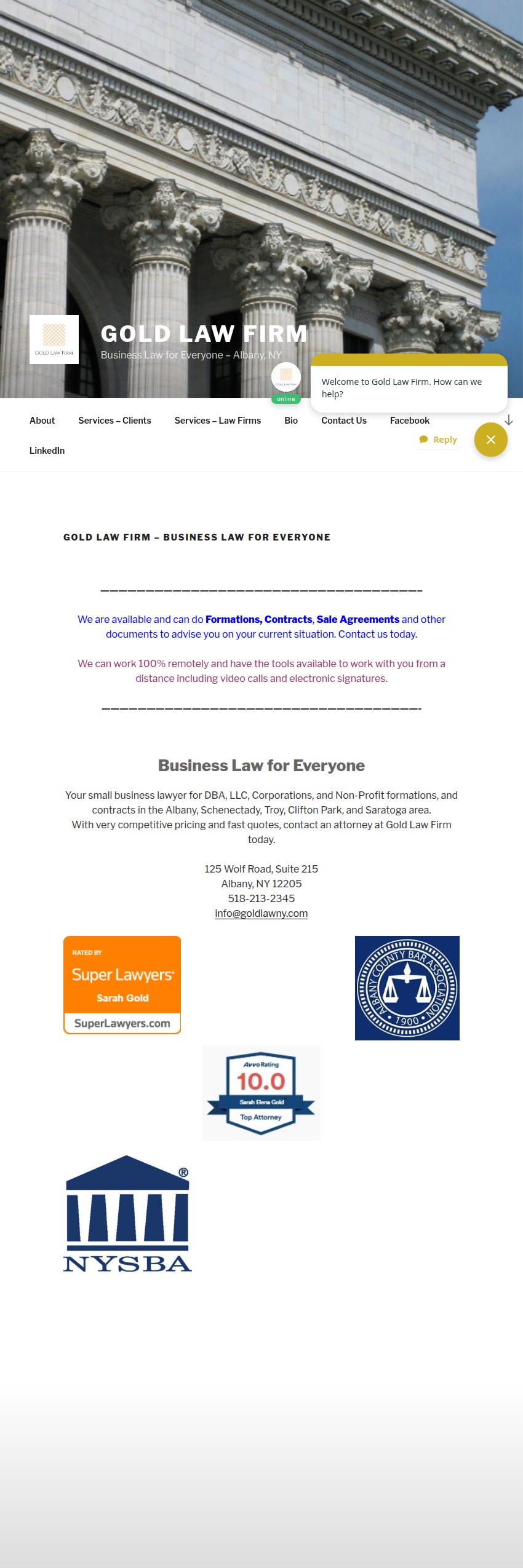 Screenshot of the Gold Law Firm website