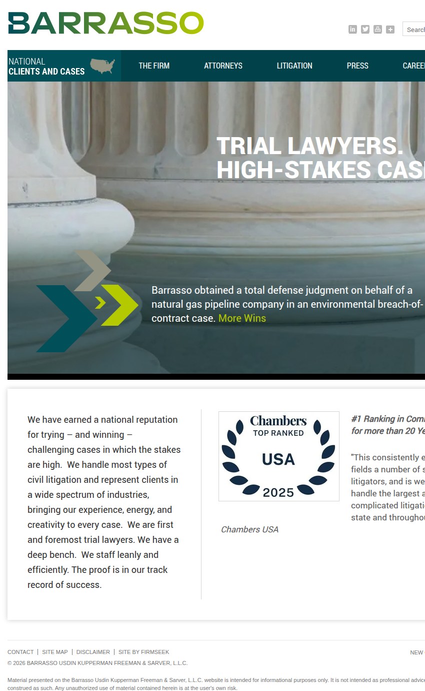Screenshot of the Barrasso Usdin Kupperman Freeman & Sarver, L.L.C. website