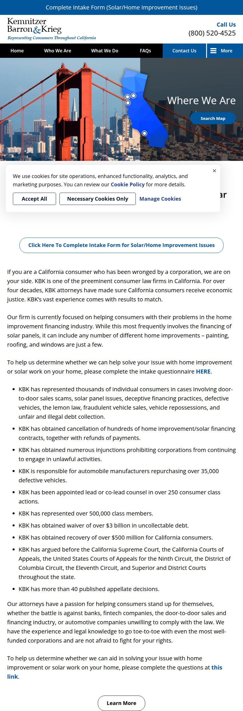 Screenshot of the Kemnitzer, Barron & Krieg, LLP website