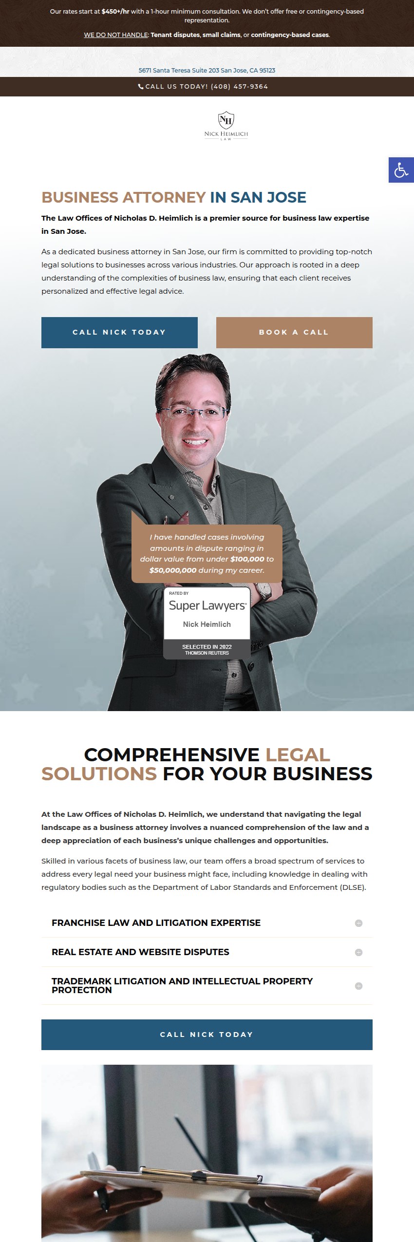 Screenshot of the Law Offices of Nicholas D. Heimlich website