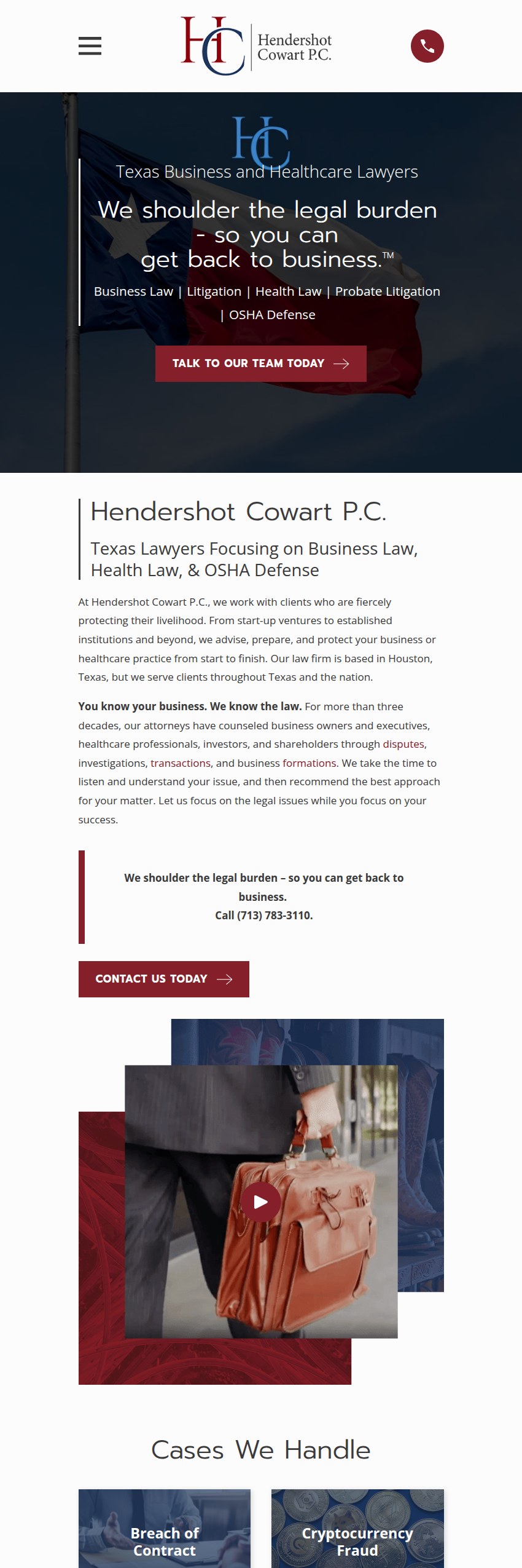 Screenshot of the Hendershot Cowart P.C. website