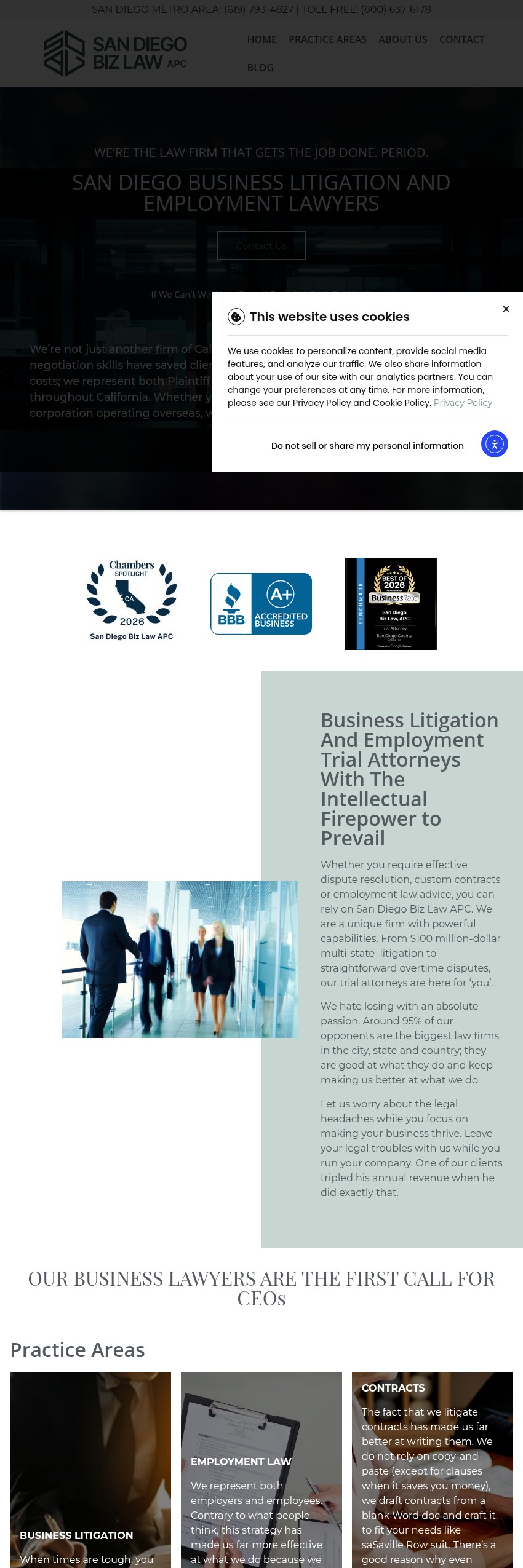 Screenshot of the San Diego Biz Law APC website