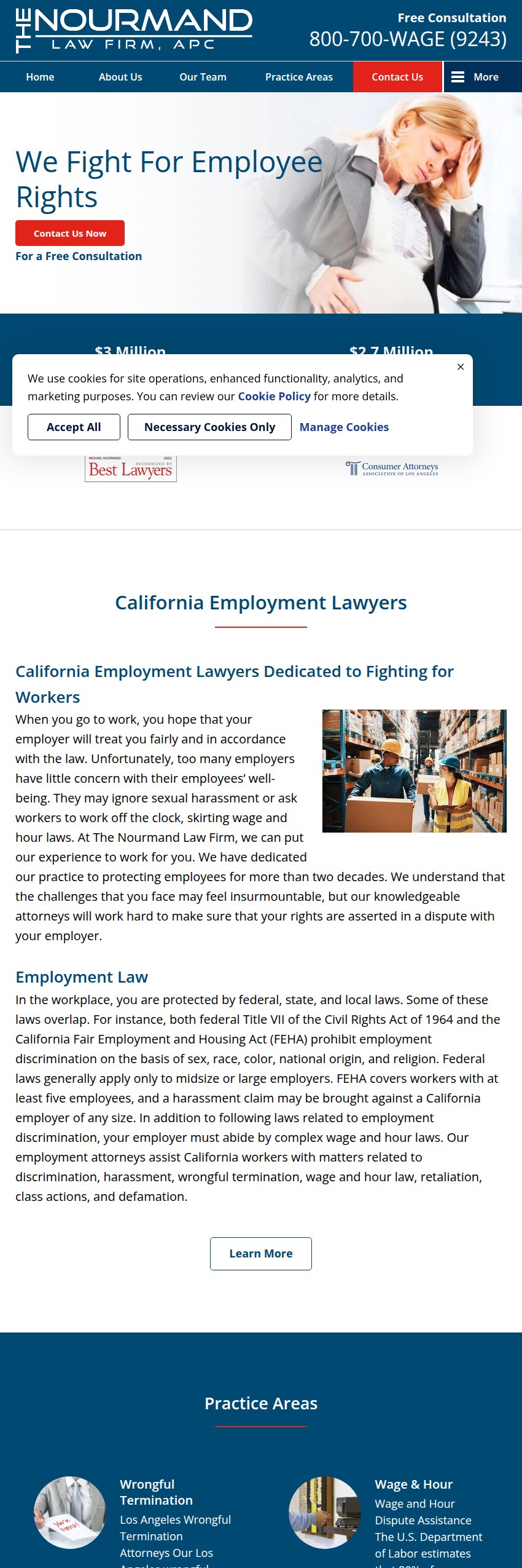 Screenshot of the The Nourmand Law Firm, APC website