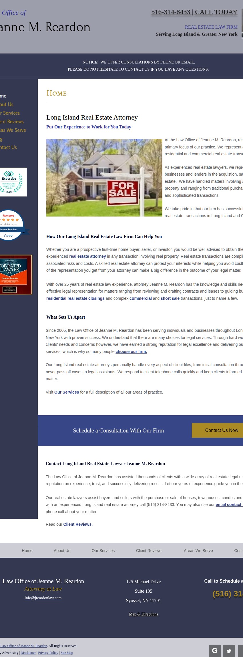 Screenshot of the Law Office of Jeanne M. Reardon website