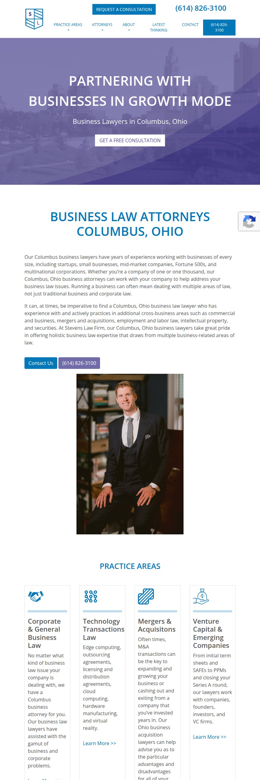 Screenshot of the Stevens Law Firm, Ltd. website