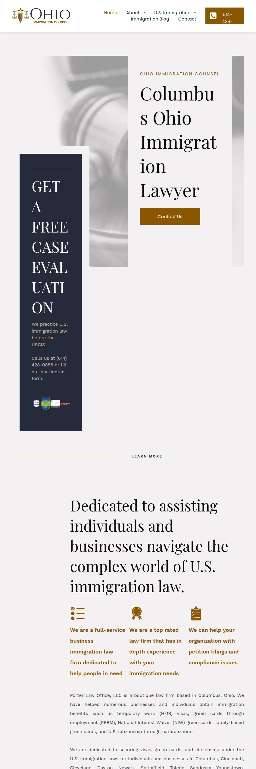 Screenshot of the Porter Law Office, LLC website