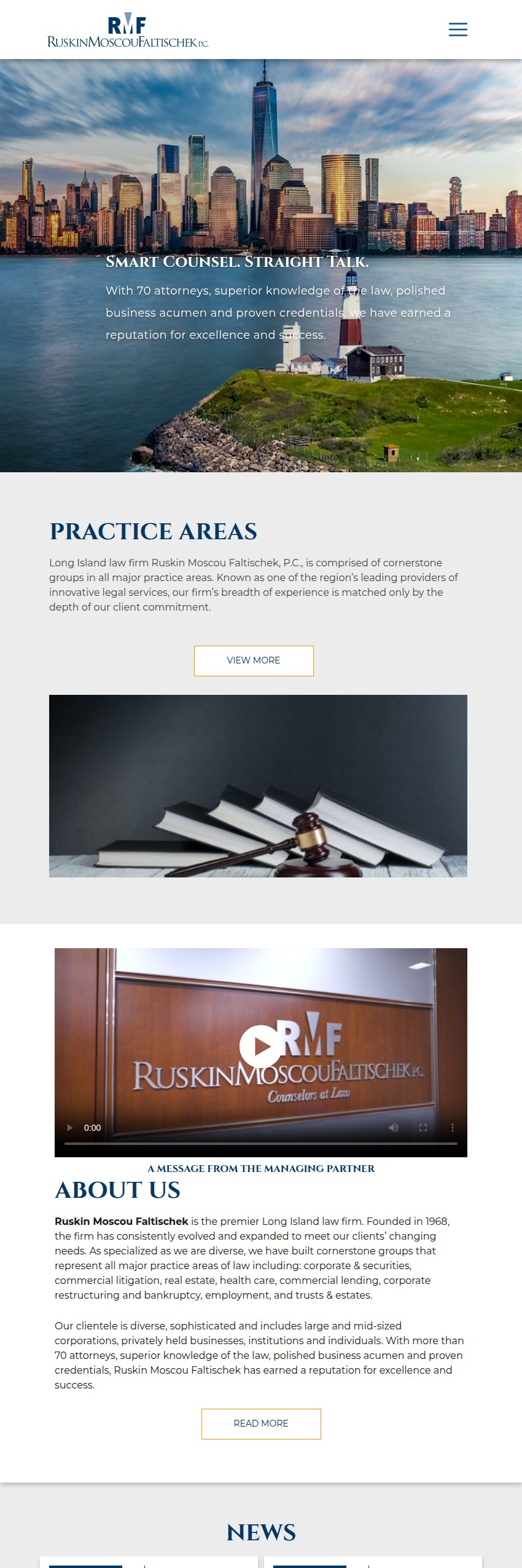 Screenshot of the Ruskin Moscou Faltischek, P.C. website