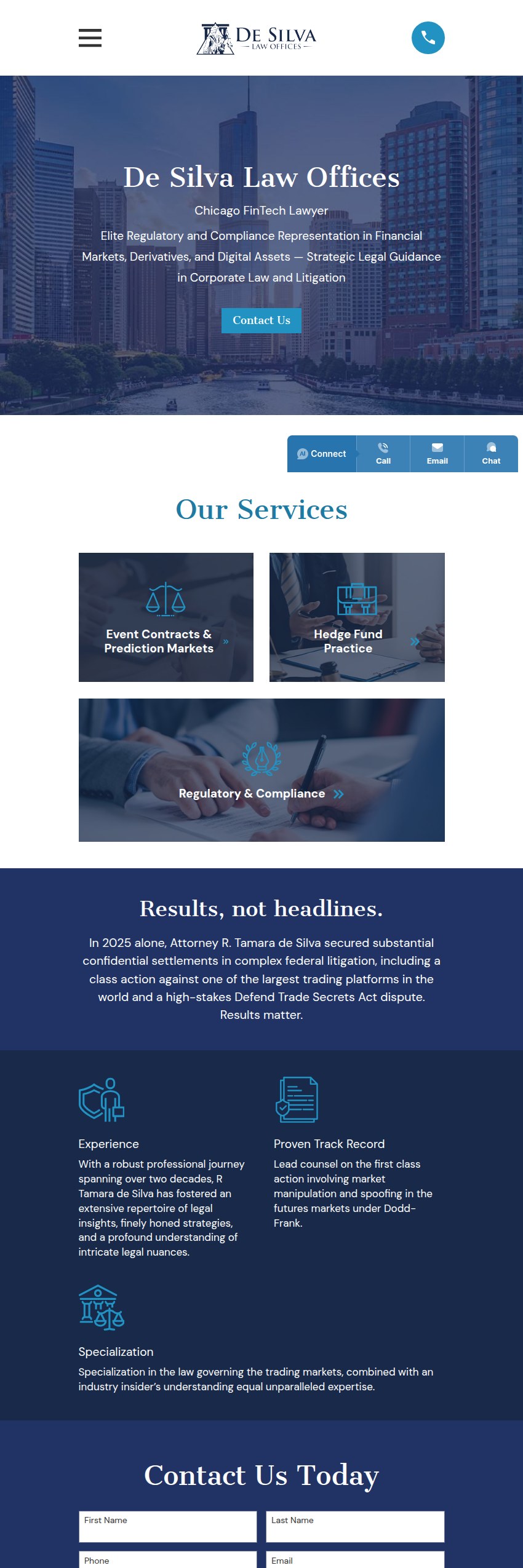 Screenshot of the De Silva Law Offices website
