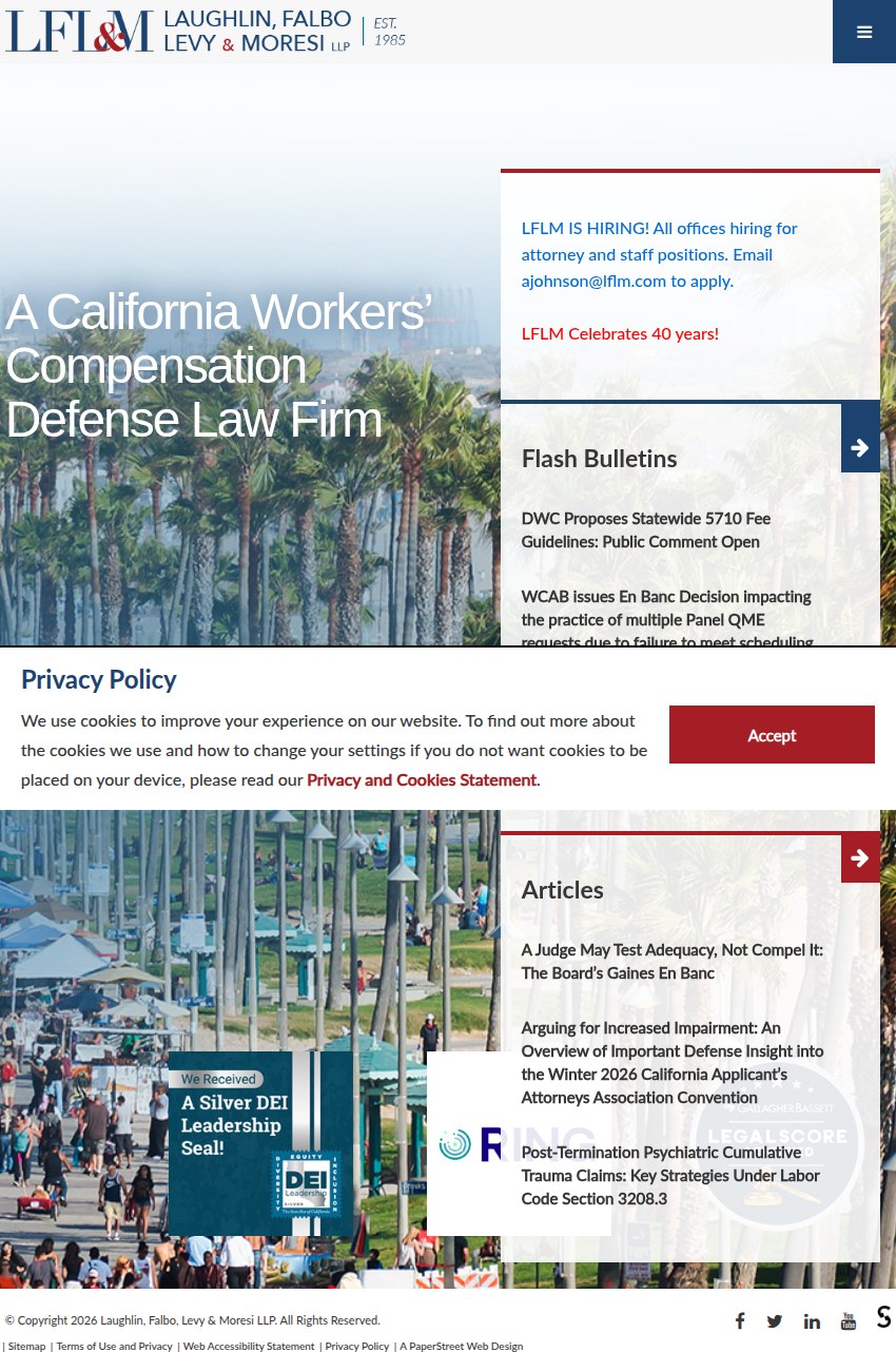 Screenshot of the Laughlin, Falbo, Levy & Moresi LLP website