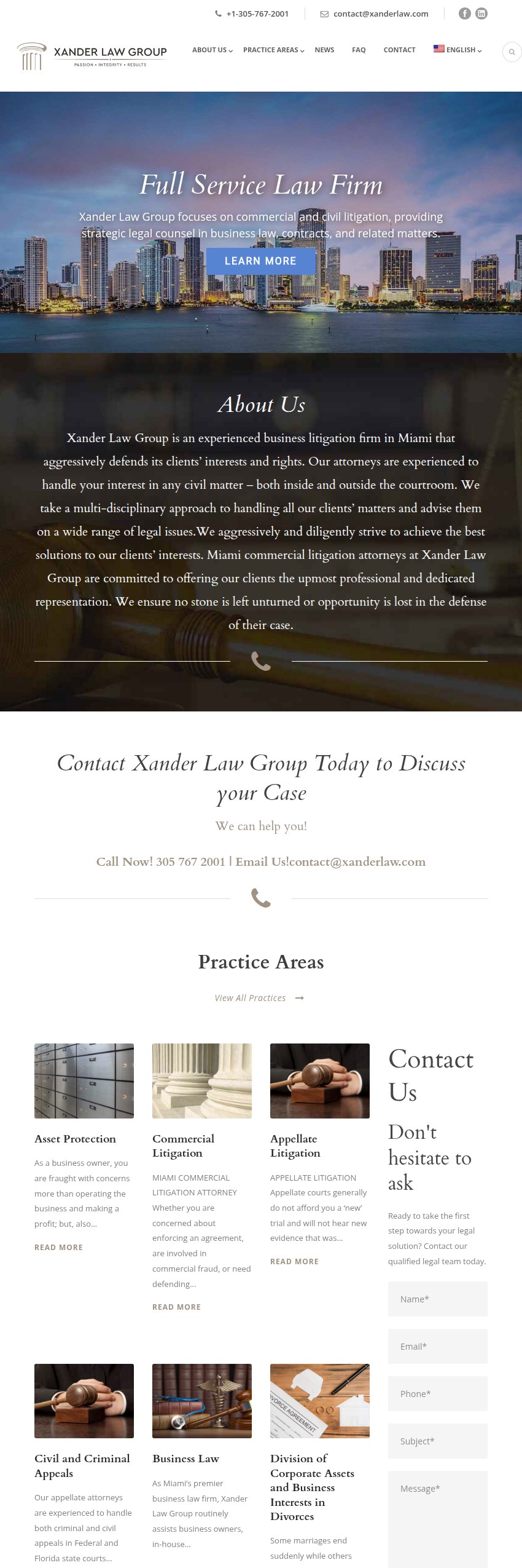Screenshot of the Xander Law Group website